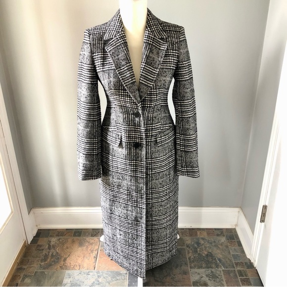 Express Long Plaid Car Coat Black & White NWOT - Picture 4 of 7